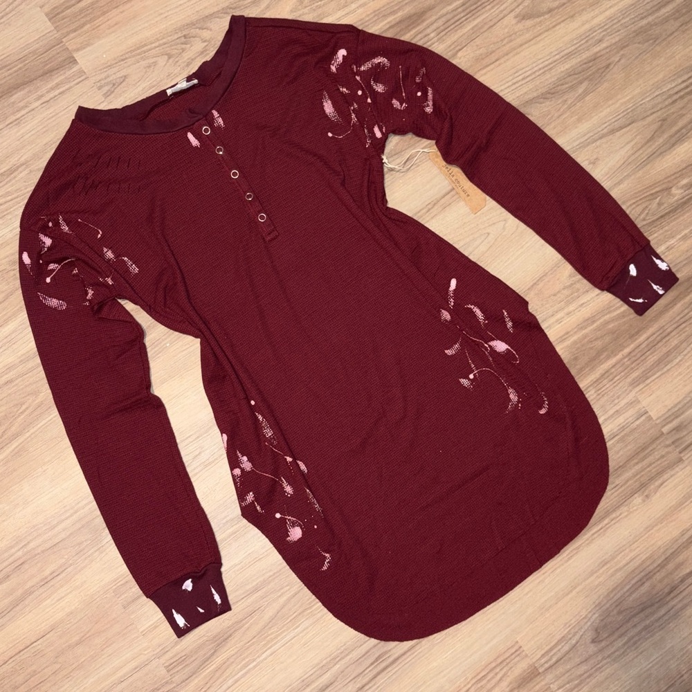 Long sleeve Destroyed Knit Top-Burgundy - Picture 4 of 9